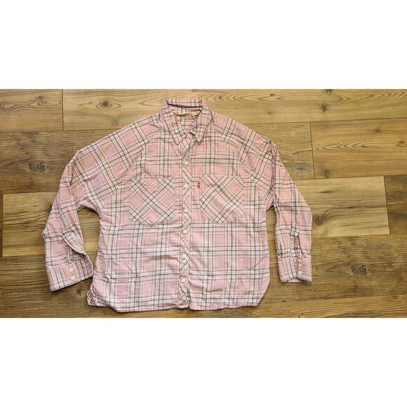Levis Button Down Womens S Pink Plaid Pockets Soft Casual Western Loose Fit - Picture 1 of 8